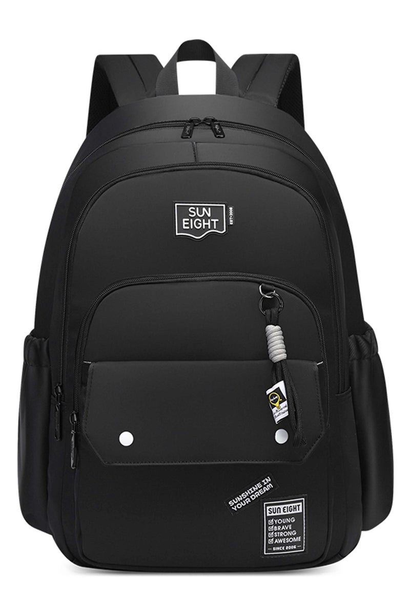 SUN EIGHT Premium 18.5-inch Light Weight School Backpack Water Resistant Polyester Black Colored Daypack for Boys and Girls, SE8485, Black - Image 3